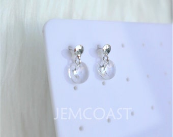 Swarovski Tiny Drop Earrings with studs • 925 Sterling Silver • Small Crystals • Cute Sterling Silver Gift Earrings for girls • Clear color