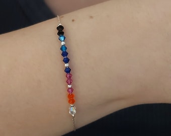 Thin Multicolor Dainty Bracelet Silver with Tiny Beads, Delicate Beaded Gift Bracelet, Elegant Colorful Bridesmaid Friendship Bracelet