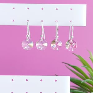 SMALL CRYSTAL EARRINGS • Simple 925 Sterling Silver dangle Swarovski Pink Tiny Crystals Drop Earrings • Cute Gift for girls / sister / mom