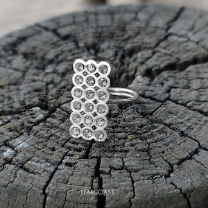 Sterling silver LONG RING for women with Crystal Stones, Delicate Statement Ring One size, Full Finger big Adjustable 925 Rings gift for her