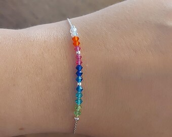 Multicolor Thin Beaded Bracelet Sterling Silver, Colorful Dainty Bracelet, Delicate Jewelry Gift for Her, Elegant Gifts for women friendship