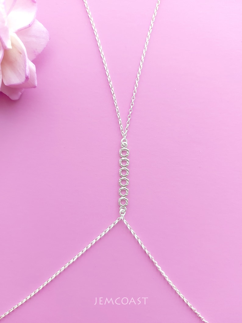 Long Dainty BODY CHAIN NECKLACE 925 Sterling Silver for women • Layering body Chain, Bralette Chain• Minimalist Delicate bikini body jewelry