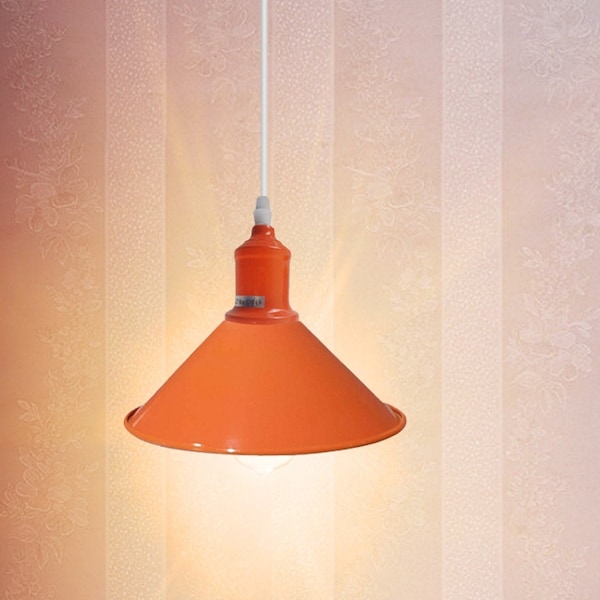 Orange pendant light fixture Retro metal pendant lighting Modern ceiling light kit 22cm cone lampshade Industrial decor lamp