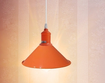 Orange pendant light fixture Retro metal pendant lighting Modern ceiling light kit 22cm cone lampshade Industrial decor lamp