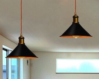 2M Black Pendant Ceiling light Lampshade, Vintage Industrial lamp, Ideal for kitchen, Bar, Restaurant, Cafe Decoration Pendant Light shade