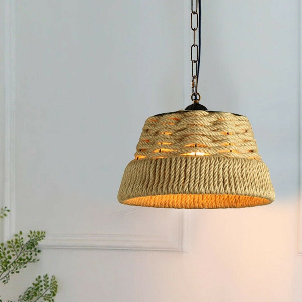 Woven Hemp Roped Lampshade Decorate Bar Restaurant Coffee Shop Diner Lighting Vintage Industrial Handwork Pendant Lights Set with chain