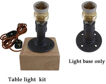 Table light E27 Wood base desk lamp Steampunk pipe 4M pendant, dimmer switch and socket Antique lighting