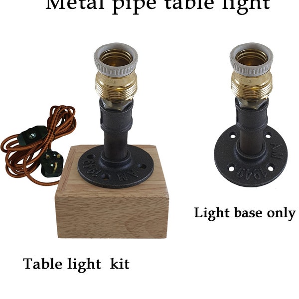 Table light E27 Wood base desk lamp Steampunk pipe 4M pendant, dimmer switch and socket Antique lighting