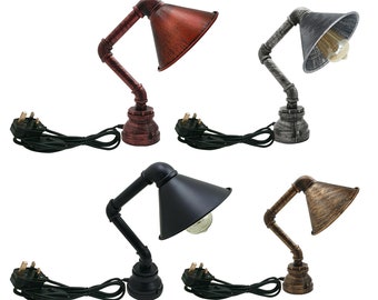 Antique decor Table Lamp Bedside Study Room Office Desk Lamp with 2M cord Light Switch and UK Plug Antique Steampunk Pipe Lighting Desk Lamp