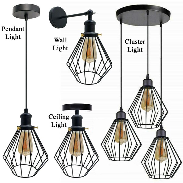 Vintage industriële plafond hanglamp wandlamp licht metaaldraad kooi licht lamp lamp bewaker voor vintage probleemverlichting Black Diamond Light Cage