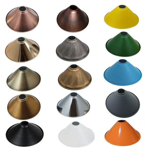 Easy Fit Retro Pendant Light Shades Vintage Industrial Ceiling Light Metal Lampshade Cone style Brushed/Polished Replacement lampshades