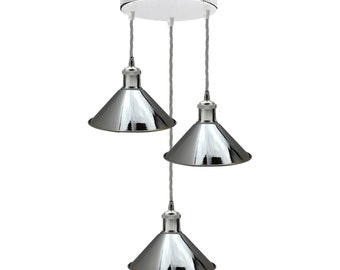Kitchen Pendant Light Chrome Decor Lamp Vintage Ceiling Light with 2M Twisted Wire Chandelier Lighting Cluster Pendant Light
