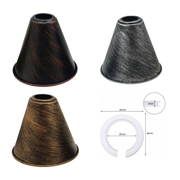 Retro Lampshade in Brushed Metal Easy Fit Replacement Ceiling/Wall/Pendant Decor Lamp Cover Rustic Colour Cone Lampshade +Free Ring Reducer