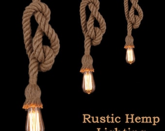 Luces colgantes de cuerda de cáñamo natural 0.5M / 1M / 2M cabezal simple / doble E27 Vintage Holder Lámpara de techo tejida a mano Cuerda de cáñamo Decoración rústica Iluminación Reino Unido