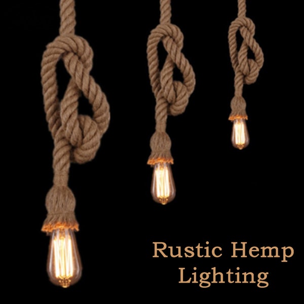 Natural Hemp Rope Pendant Lights 0.5M/1M/2M Single/Double Head E27 Vintage Holder Ceiling Lamp Hand Woven Hemp Rope Rustic Decor Lighting UK