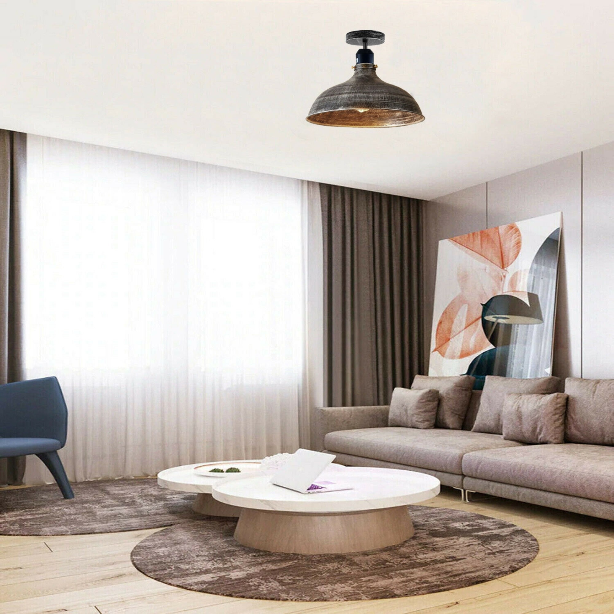 Deckenleuchte gebürstet Handarbeit Metall 36cm Lampenschirm | Etsy