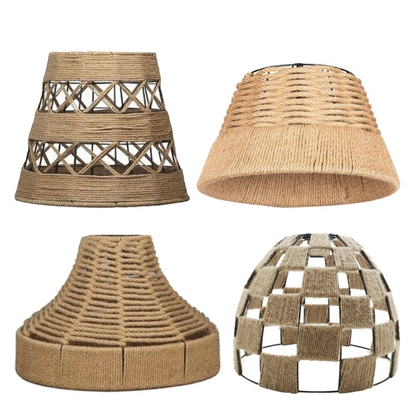 Easy Fit Light shades Pattern Woven Décor Shades Vintage Industrial Natural Hemp lighting Replacement lampshades Hemp roped metal wire cage