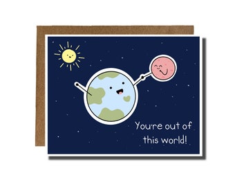 You're Out of This World | Better Together Long Distance Goodbye Outer Space NASA Puns Anniversary Wedding Card Goodbye | YayParadeCo