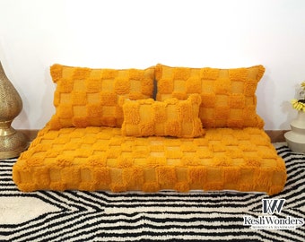 VIBRANT FLOOR COUCH - Personalized Complete Floor Seating with Pillows Set Zipped Orange Sofa - Unique Orange Lounge - Small Orange Sofa