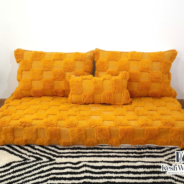 VIBRANT FLOOR COUCH - Personalized Complete Floor Seating with Pillows Set Zipped Orange Sofa - Unique Orange Lounge - Small Orange Sofa