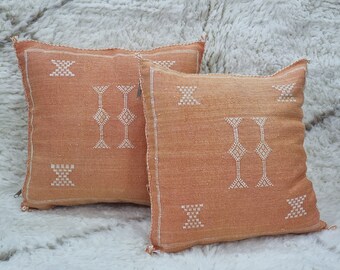 Set Of 2x ORANGE SABRA Pillows, Moroccan Handmade Decorative Bohemian Pillows Cover, Gorgeous Berber Accent Pillow, Patio Throw Pillows
