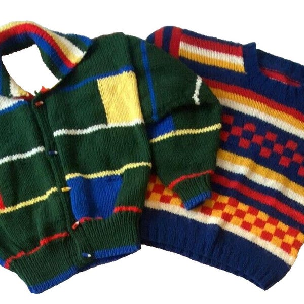 Vtg Kids Boy Pullover Sweater & Cardigan Handmade