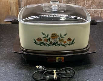 Olla de cocción lenta vintage Sears Merry Mushroom 1976 Crock Pot de 6 cuartos de galón, probada retro