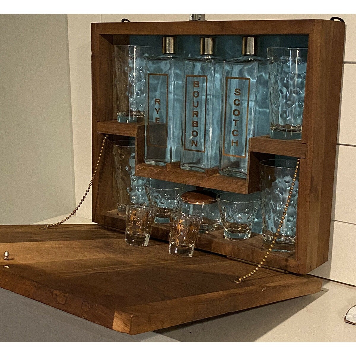 Rare Vintage Barware Wood Dry Bar Wall Mount Mid Century Etsy