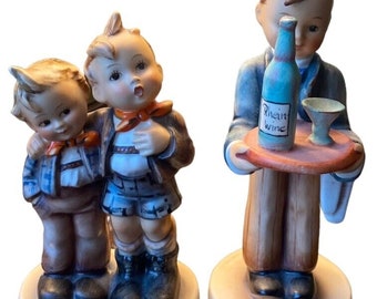 2 Vtg W Goebel 5&quot; Figurine Max And Mortiz #123 & The Waiter 6&quot; Germany Statue