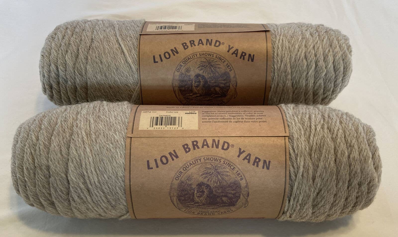 Brand New Lion Brand Yarn Fishermens Wool Oatmeal 2 Skeins Lot