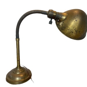 Vintage Antique Brass Goose Neck Table Desk Lamp Light Industrial