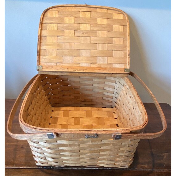 Vtg Picnic Basket Woven Wicker Rattan Handles W. Ridg… Gem