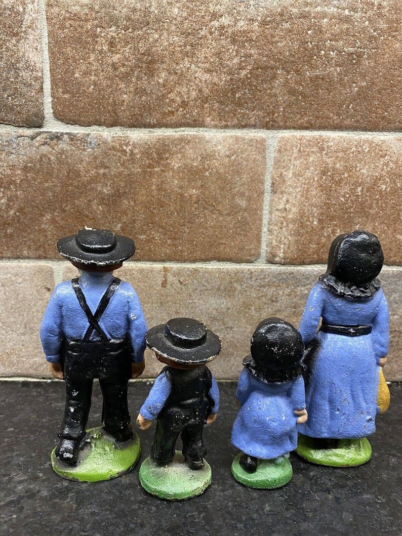 Vtg Cast Iron Amish Figurines Set of 4 Hand Painted Mennonites Etsy