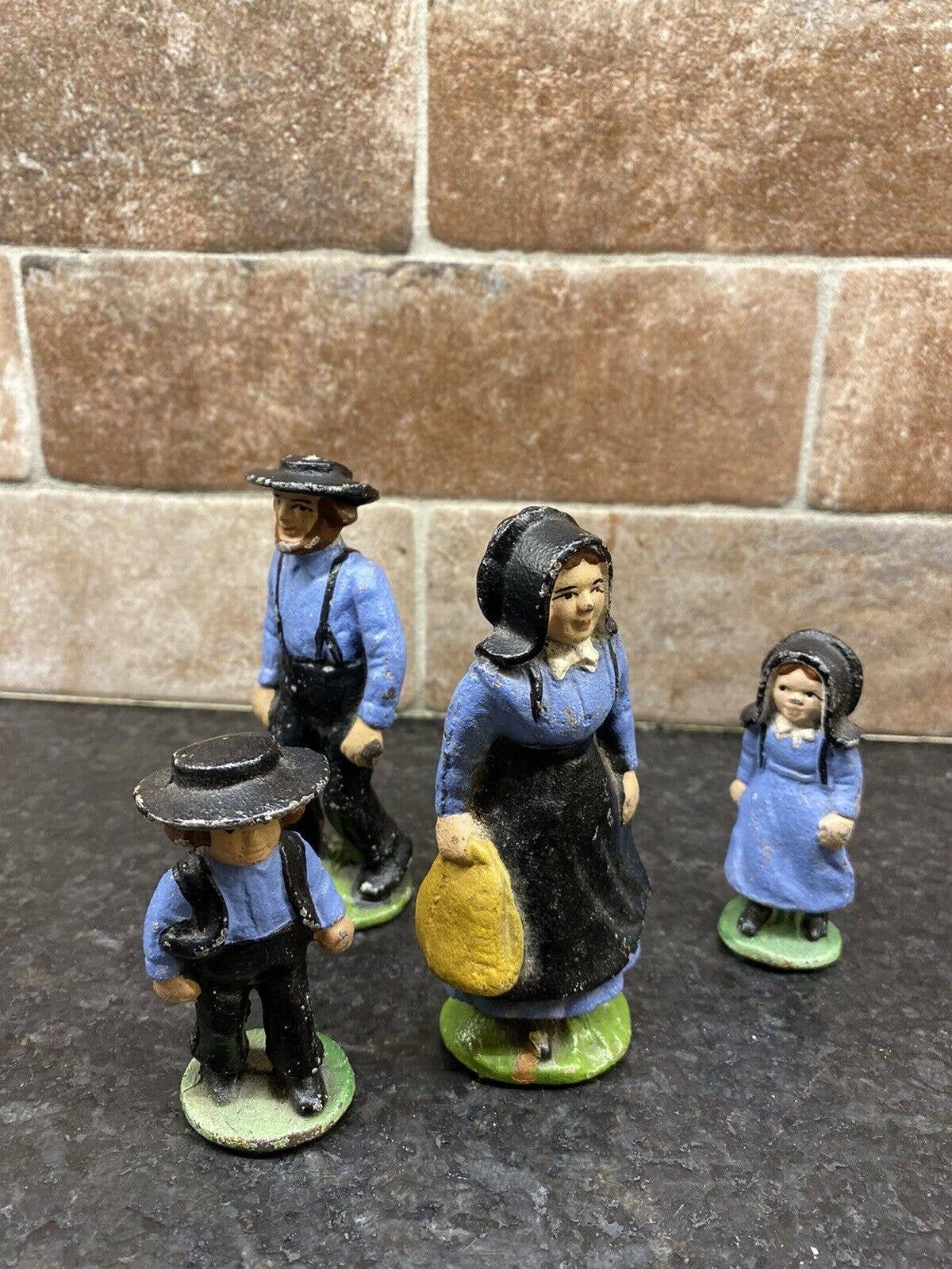 Vtg Cast Iron Amish Figurines Set of 4 Hand Painted Mennonites Etsy