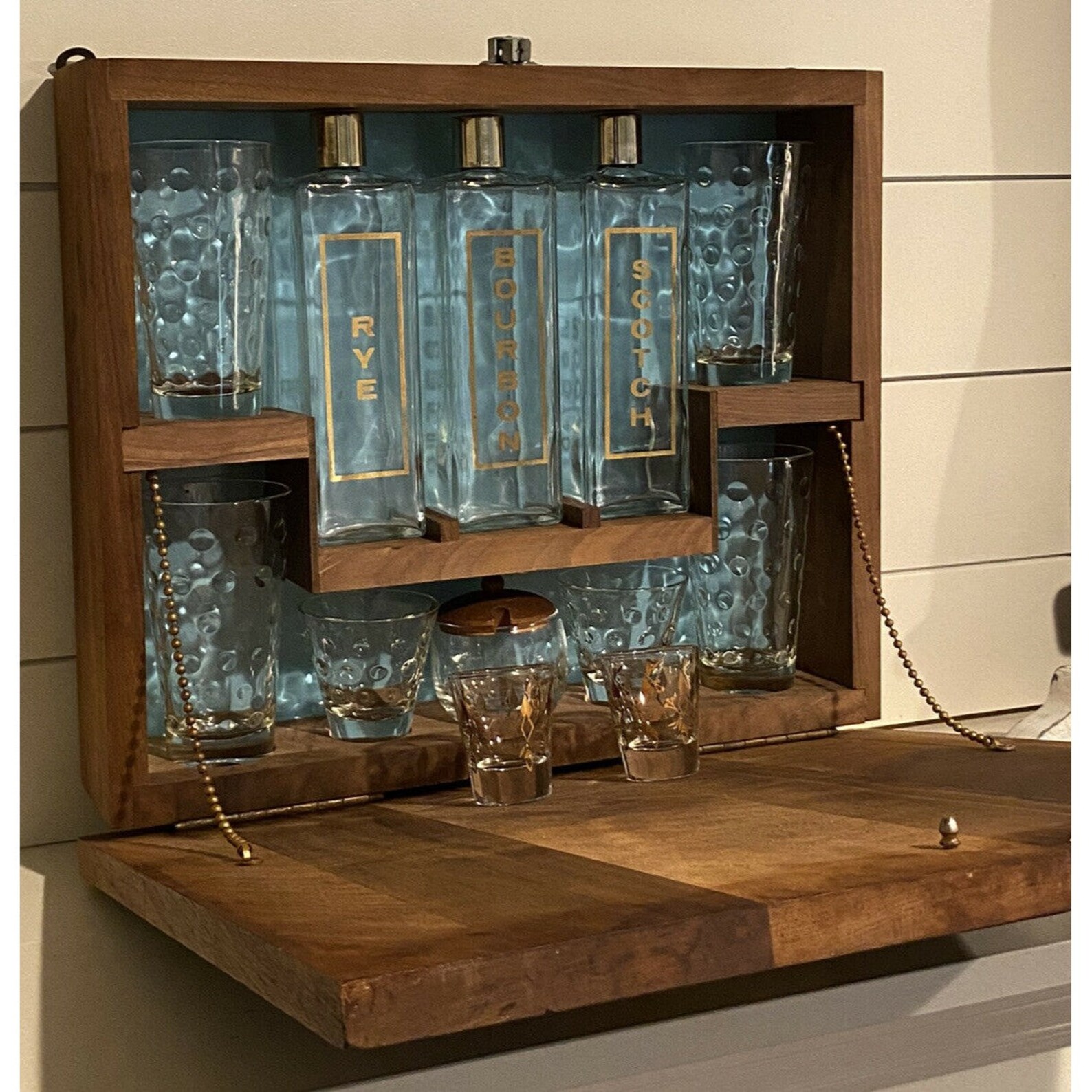 Rare Vintage Barware Wood Dry Bar Wall Mount Mid Century Etsy