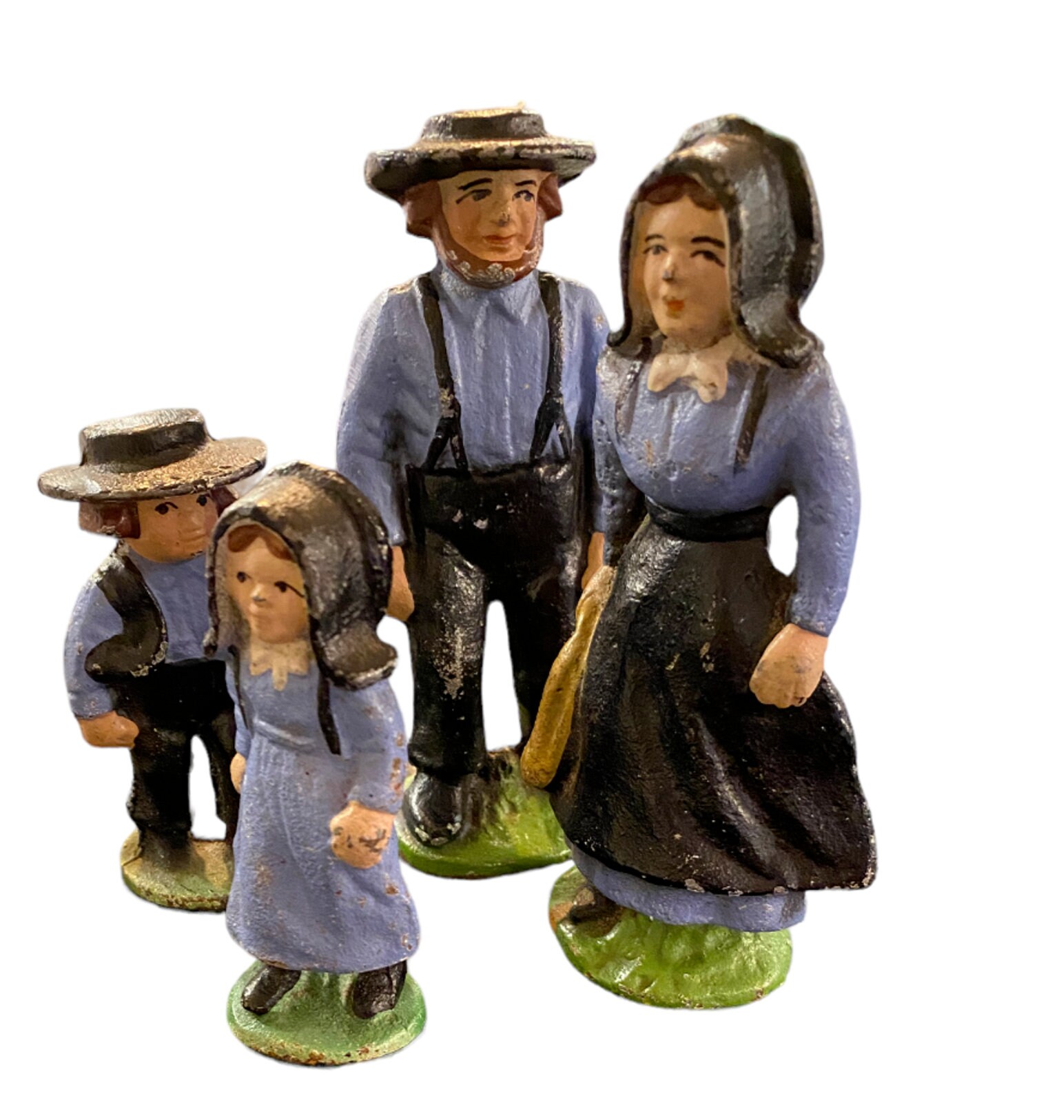 Vtg Cast Iron Amish Figurines Set of 4 Hand Painted Mennonites Etsy