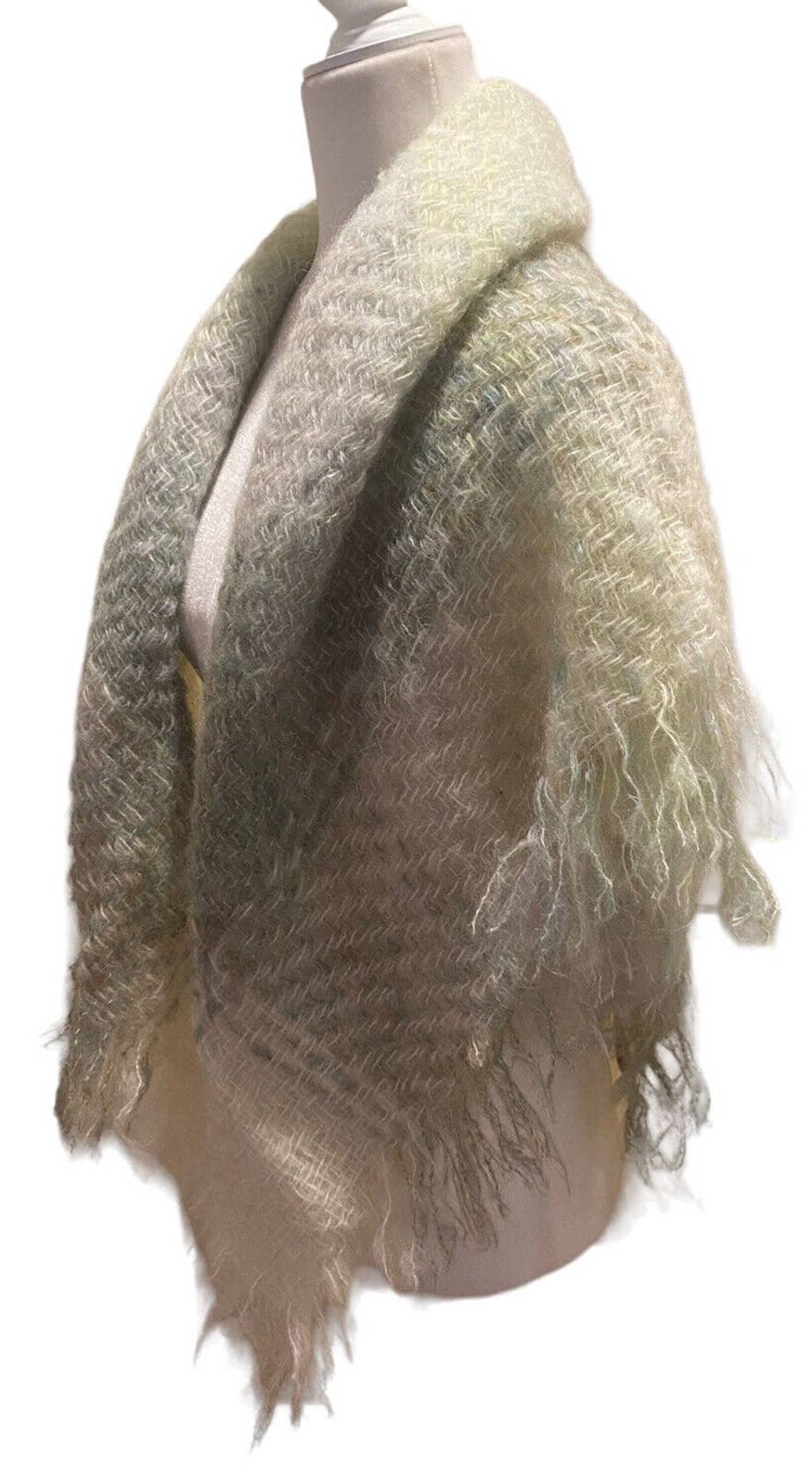 Vintage Avoca New Handweavers Wool Shawl Wicklow Ireland 45x45 Gray Green Cream Etsy