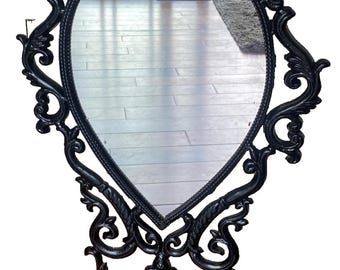 Vtg Mirror Black Gothic Victorian Cast Tear Drop Pedestal Lg 24"x14" Halloween