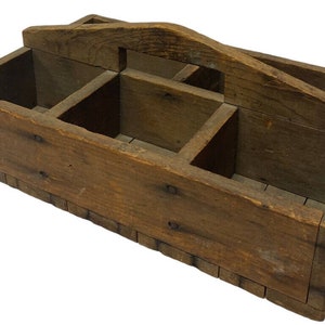 Vtg Wooden Toolbox Handmade Handle Primitive Kitchen Box Bin ...