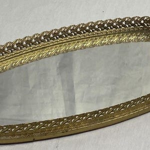 Vtg 14&quot; Gold Ormolu Perfume Vanity Tray Mirror Nancy Meyers Hollywood Regency MCM Hanging
