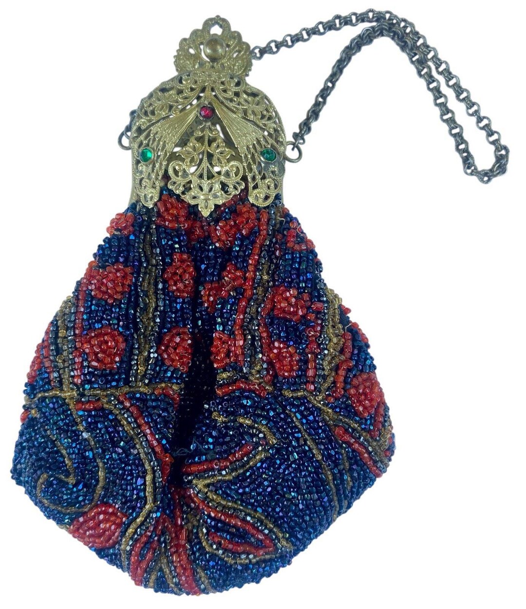 Antique Beaded Purse Early 1900s Brass Filigree Frame Victorian Shows ...