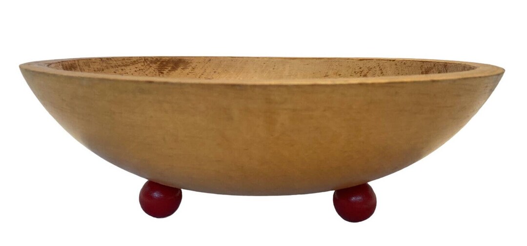 Vintage Munising Round Wooden Footed Dough Bowl With 3 Red Etsy