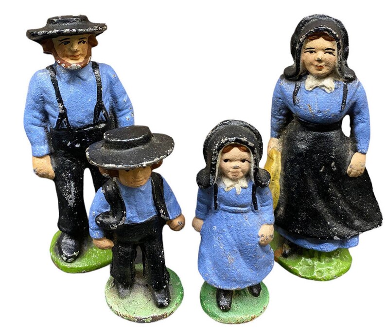 Vtg Cast Iron Amish Figurines Set of 4 Hand Painted Mennonites Etsy
