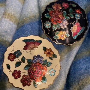 2 Vintage Cloisonne Yen Butterfly Floral Belt Buckle Enamel  display picture 2