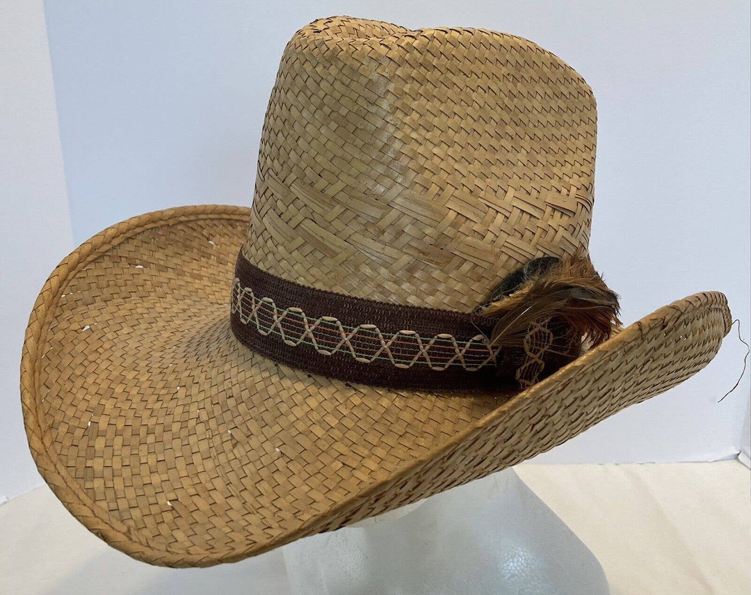 Vintage Lanning Woven Straw Cowboy Western Hat Woven Band Etsy