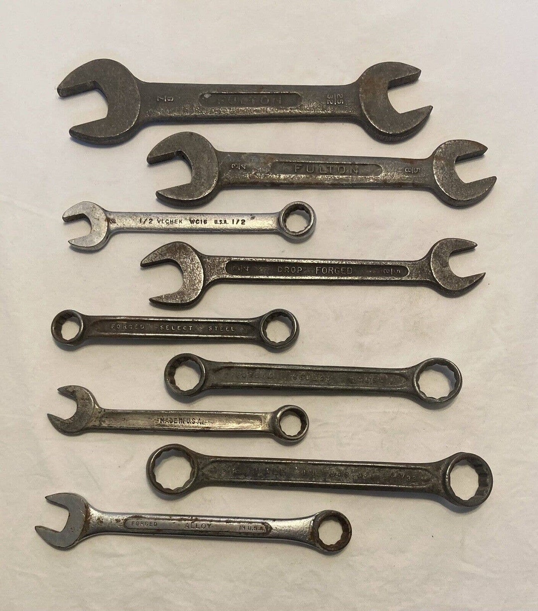 Lot of Vintage USA Made Wrenches Set of 9 Variety of Brands Fulton