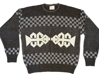 Vintage London Fog Sweater Size XL Knit USA Made Grandpa Geometric Pullover Crew