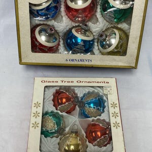 2 Boxes of Vintage Hand Decorated Glass Christmas Ornaments West ...