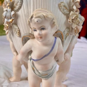 Vtg Lenwile Ardalt Artware 3D Japan 3 Angels Cherubs Holding Planter Vase Bowl