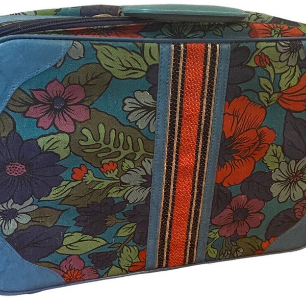 Vtg 60s-70s Carry-On Bag Small Luggage w Keys Mod Retro Floral Travel Taiwan